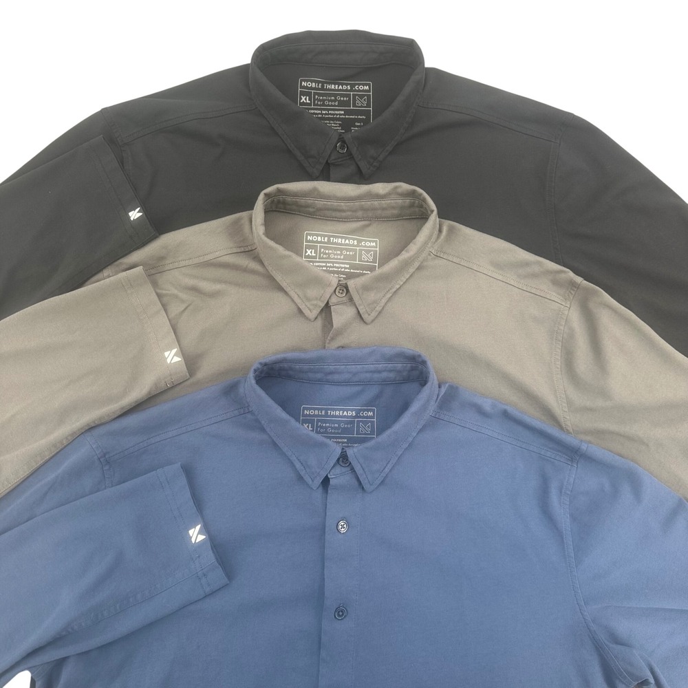 Lot of 3 Noble Threads Gen 3 Mens XL Button Performance Shirts Black Gray Blue